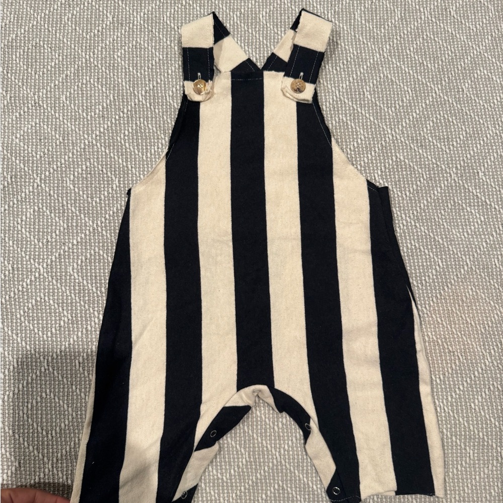 Kids Black and Cream Stripe Overalls